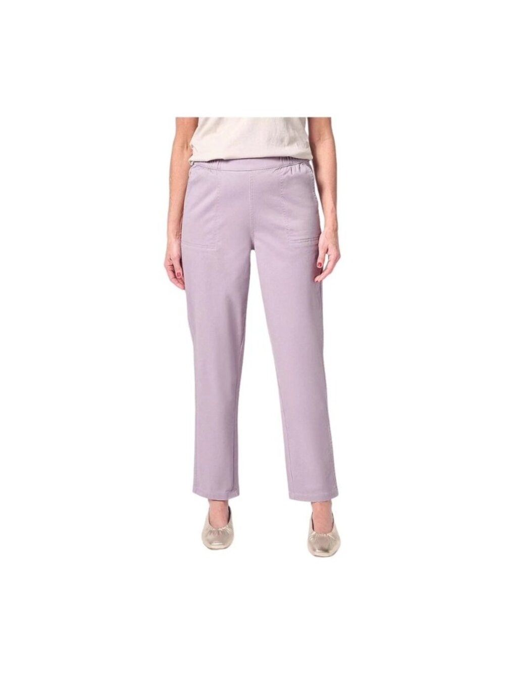 Denim & Co Pant Size 2X Reg EasyWear Twill Straight Leg Pockets Lavender Gray